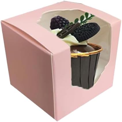 Generic 50PCS 2.5 × 2.5 × 2.5 inch mini Cake Boxes with Window Bakery Boxes Pastry Boxes for Cake, Pastries Chocolates Cupcakes (Pink), 2.5CDGH