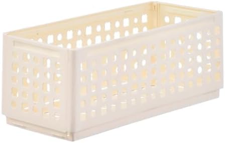 Folding Storage Basket Plastic Organizer with Stackable Design for Snacks Cosmetics and Office Supplies, 30x13x12cm White(Large white)