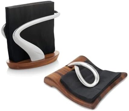 Nambé Breeze Napkin Holder – Decorative Acacia Wood & Stainless Steel Tabletop Organizer for Dining, Kitchen, Outdoor Meals & Gatherings – Sleek Modern Napkin Dispenser for Home Use