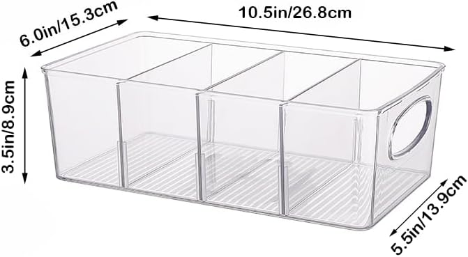 Clear Plastic Storage Bins, 2 Pack Pantry Organizers and Storage Bins with Handle and Removable Dividers for Kitchen, Office, Closet, Cabinet, Laundry Room, Freezer, Bathroom & Home organization