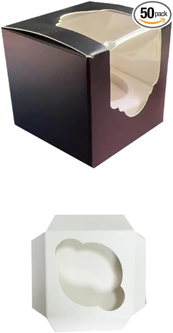 Generic 50PCS 2.5 × 2.5 × 2.5 inch mini Cake Boxes with Window Bakery Boxes Pastry Boxes for Cake, Pastries Chocolates Cupcakes (Black), 2.5CDGH