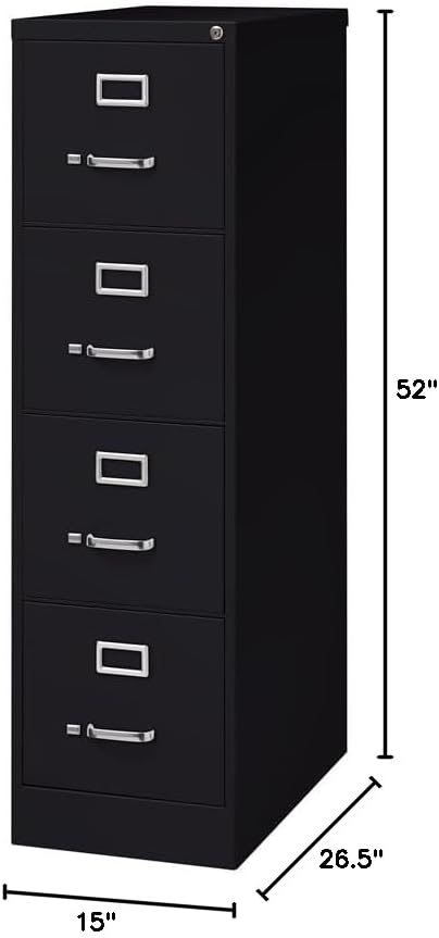 Pemberly Row 4 Drawer 26.5" Deep Letter Filing Cabinet in Black, Fully Assembled