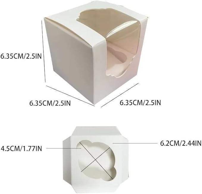 JIYIXhylera 50PCS 2.5 × 2.5 × 2.5 inch mini Cake Boxes with Window Bakery Boxes Pastry Boxes for Cake, Pastries Chocolates Cupcakes (White)