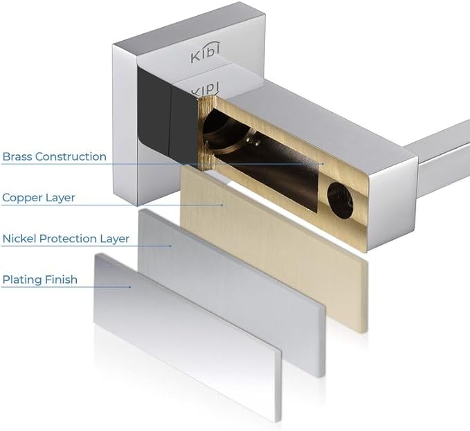 KIBI Cube 5-Piece Bathroom Hardware Set | Includes 24-Inch Towel Bar, Towel Ring, Toilet Paper Holder, and Robe Hooks | Wall-Mounted Solid Brass Accessories | Chrome Finish, C-KBA15-5