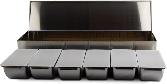 6 Slot Condiment Carrier, Stainless Steel Holders, Silicone Lids, and Gel Packs - Portable and Versatile for Outdoor BBQs and Parties