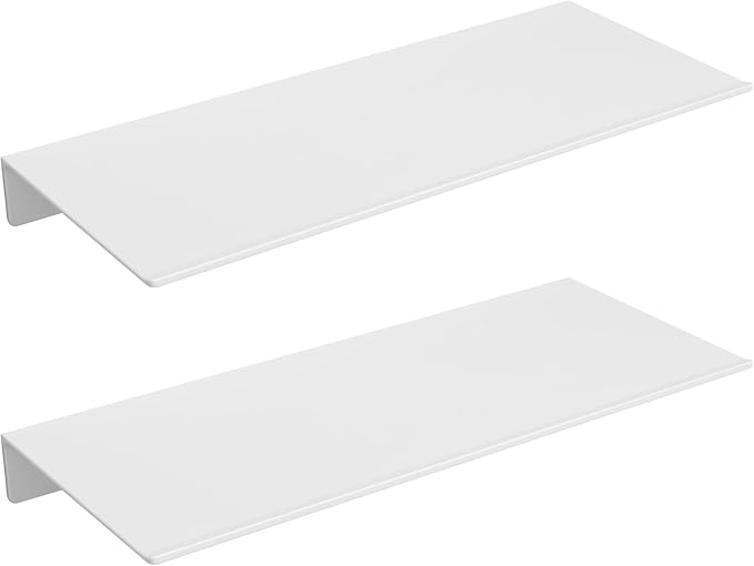 Danpoo White Floating Shelves for Wall Storage, Metal Wall Shelves for Living Room, Bathroom, Kitchen, 12” Small Display Shelves for Collectibles(2 PCS)