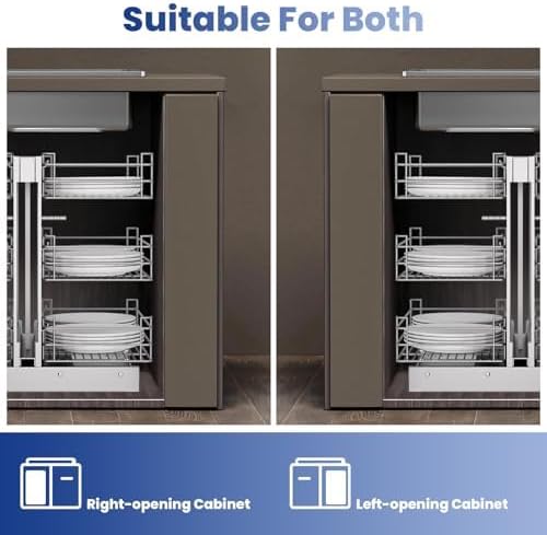 Heavy Duty Stainless Steel Corner Pull Out, 3 Tier 6 Basket Cabinet Organizer for 17" Opening, Soft Close Slide Out Shelves
