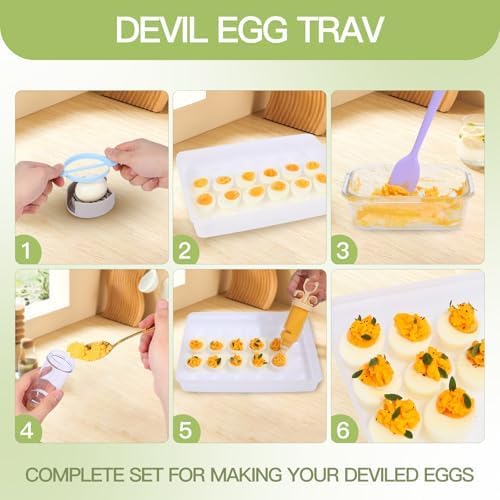 90 Deviled Egg Containers with Lid (Set 3),Plastic Deviled Egg Tray Carrier with Handl Injector Piping Tool,Clear Storage Deviled Egg Platter Holder for Refrigerator Party Picnic Party Events Serving