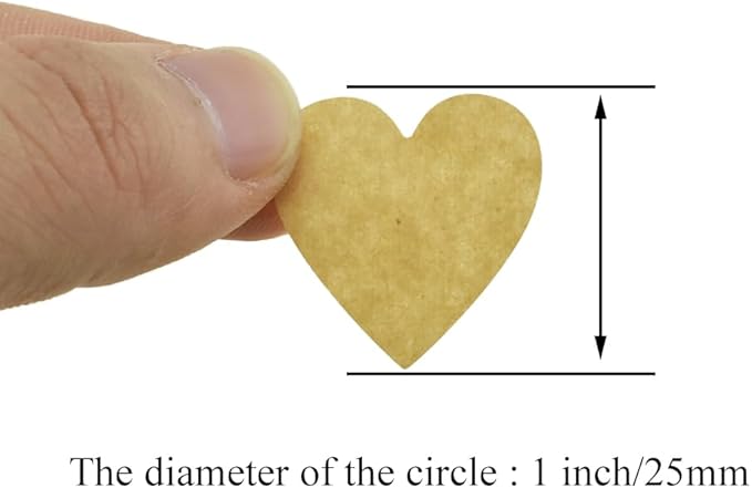 HAHIYO 1Inch 500Pcs Natural Brown Kraft Heart Shaped Stickers - Permanent Adhesive Dot Stickers for Jar Canning Label Price Tag Store Organizing