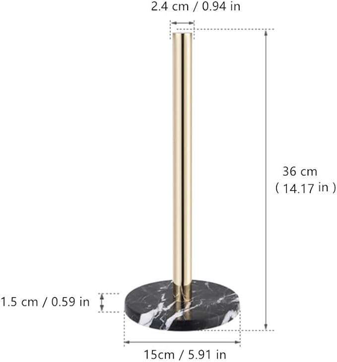 Stainless Steel Kitchen Roll Holder in Gold Champagne with Black Marble Base, Kitchen Paper Holder, Kitchen Paper Stand, 14.17 in x 5.91 in Diameter (Gold Champagne)