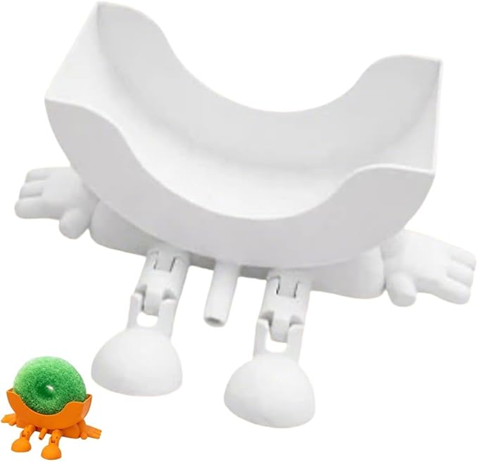 Fun Sponge Stand, 3D Printed Sink Draining Sponge Holder, Cute Sitting Kitchen Caddy Gadgets with Hanging Legs, Countertop Organizer for Sink Edge & Counter Decor, For Daily Cleaning(White)