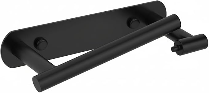 YUET Toilet Roll Holder, Self Adhesive or Screw in Wall Mounted Options, Double Post Pivoting Tissue Roll Holder, Stainless Steel Rustproof Stick On No Drilling Wall Mount for Bathroom, Matte Black