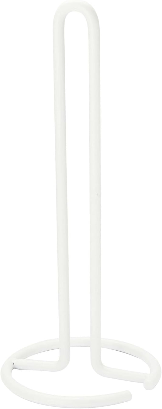 Spectrum Euro Modern Paper Towel Holder Countertop Kitchen Organizer Vertical Standing Roll Dispenser, Weighted Paper Towel Base Durable Steel Construction Fits Standard Jumbo Rolls, Matte White