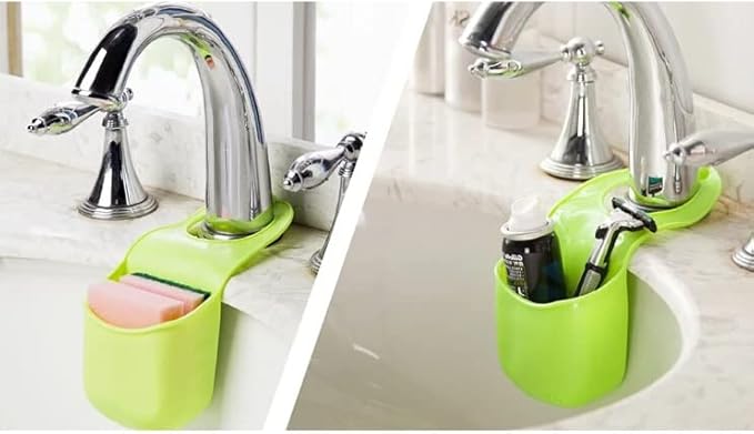 Handy Housewares Hanging Silicone Sink Caddy - for Kitchen or Bath, Hangs from Faucet, Helps Dry Sponges, Loofahs, Razors, Soap (3 Pack, Pastel Pink)