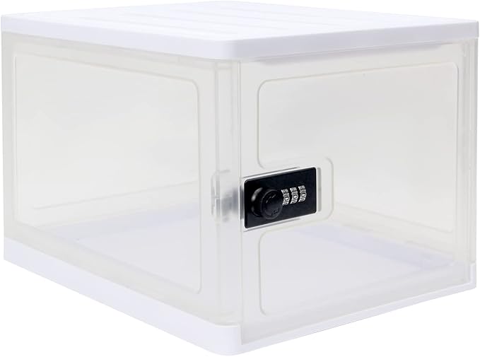 Large Lockable Clear Storage Box for Food, Tech and Home Safety, Medicine Lock Box for Safe Medication, Lockable Storage Bin, Refrigerator Storage Bins, Tablet Phone Jail (Clear)