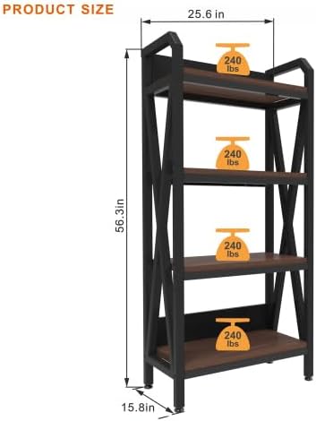 56.30'' Bakers Rack 4-Level Storage Shelves Metal and Wooden Kitchen Shelves, Kitchen Organizers and Storage, for Garage, Pantry, Bathroom, Closet (4-Tier 56.3" H x 25.6" W x 15.8" D)