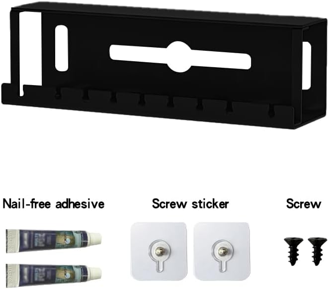 Under Desk Cable Management 16'' Tray Wires Organizer Power Strip Management No Drill Under Table Organizer for Cable Storage Holder (BLACK-50CM)