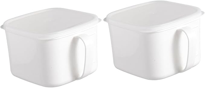 Fridge Food Container and Kitchen Cereal Organizer Large Plastic Storage Can with Handle and Label, Airtight Food Storage Box for Fruits and Snacks, 2pcs Set White