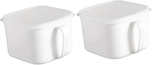 Fridge Food Container and Kitchen Cereal Organizer Large Plastic Storage Can with Handle and Label, Airtight Food Storage Box for Fruits and Snacks, 2pcs Set White