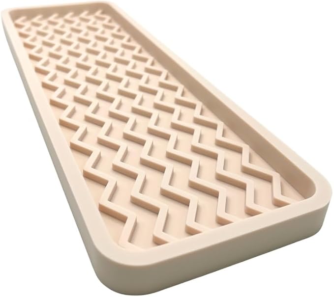 Happitasa Silicone Kitchen Sink Organizer Tray, Sponge Holder and Countertop Protector | Bathroom and Kitchen Soap Dish and Dispenser Tray (Sand Dollar, 12" x 4", 9.2 Ounces, Zigzag)