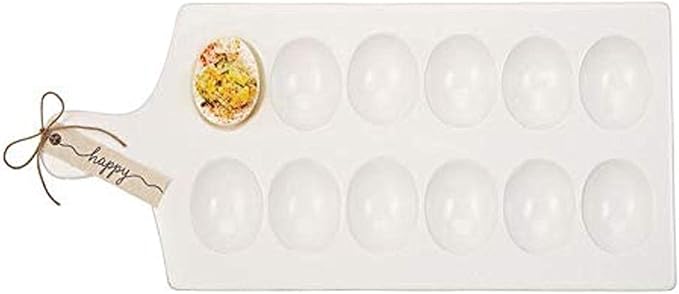 Mud Pie - 40700083 Mud Pie Deviled Egg Tray, 15.25" x 7", White, Brown, Black