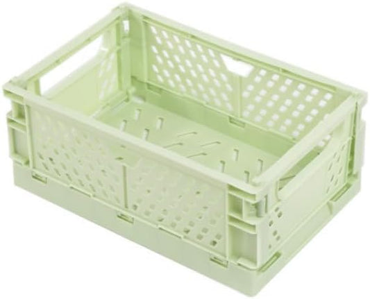 2 Pack Plastic Storage Collapsible Crate Organizer Basket Bin for Organizing Desk Drawer Shelf for Home Kitchen Bedroom Bathroom and Dorm Storage, 9.8x6.5x3.8in, Light Green