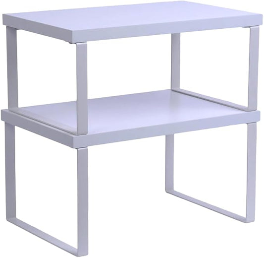 Sben Cabinet Organizer Shelf, Set of 2 Kitchen Counter Shelves, Kitchen Storage, Spice Rack, Stackable, Expandable, Metal and Engineered Wood, White