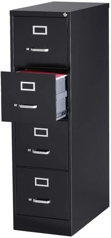 Pemberly Row 4 Drawer 26.5" Deep Letter Filing Cabinet in Black, Fully Assembled