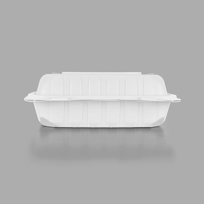 KARAT EARTH Clamshell Take Out Food Containers [9"x9" - 120 ct] To Go Containers | 3 Compartment, Soak-Resistant, Durable, Stackable | Vented for Hot/Cold Foods, White