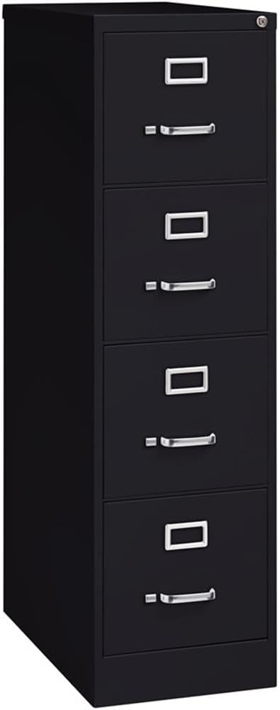 Pemberly Row 4 Drawer 26.5" Deep Letter Filing Cabinet in Black, Fully Assembled
