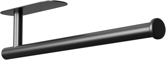 Paper Towel Holder, Improved Premium Paper Towel Holder Under Cabinet, Stainless Steel Paper Towel Holders Rack for Kitchen, Bathroom, Pantry, Fridge, Adhesive or Drilling, Black