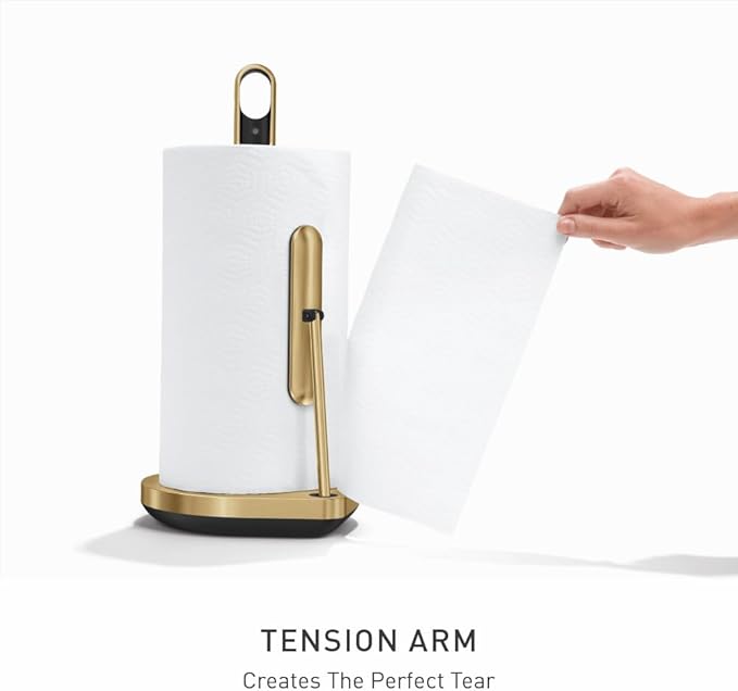 simplehuman Standing Paper Towel Holder with Spray Pump, Brass Stainless Steel, Gold