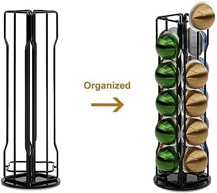 20 Vertuo Pods Coffee Pod Holder Compatible For Nespresso Vertuoline Stand Rack Holds Vertuo line Organizer Carousel 360-Degree Rotatable (Black)