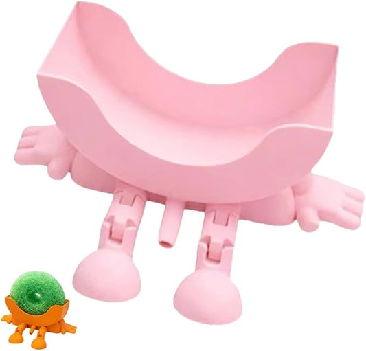 Fun Sponge Stand, 3D Printed Sink Draining Sponge Holder, Cute Sitting Kitchen Caddy Gadgets with Hanging Legs, Countertop Organizer for Sink Edge & Counter Decor, For Daily Cleaning(Pink)