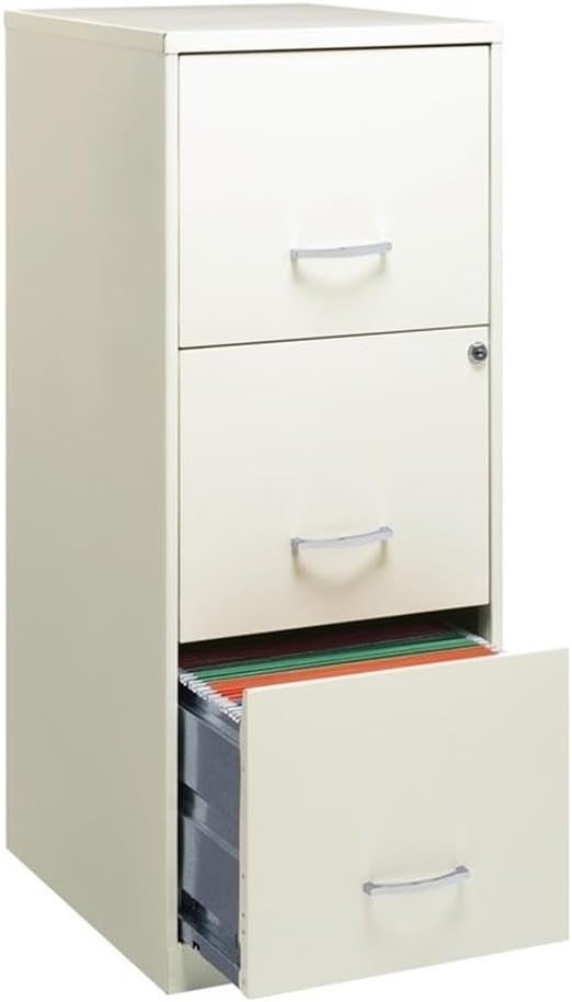 Scranton & Co 18" Deep 3 Drawer Metal Vertical Filing Cabinet, Letter Size, Locking, Home Office, in Pearl White