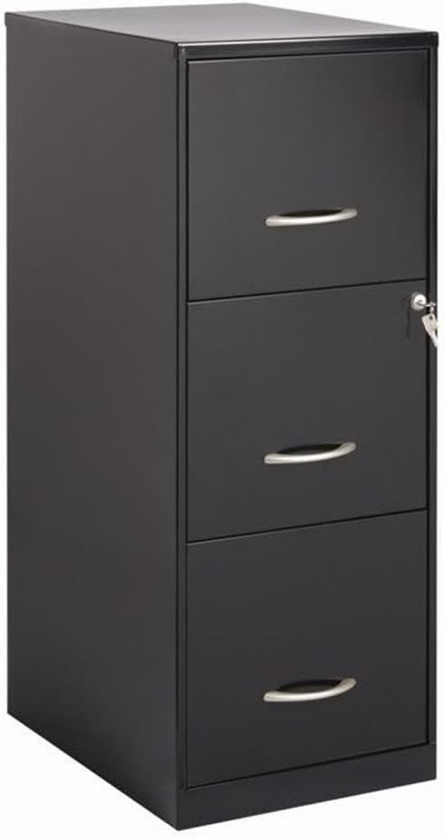 Pemberly Row 3 Drawers 35.5" Vertical Black Metal Filing Cabinet Lockable Pre-Assembled Stationary Letter Size for Home, Office