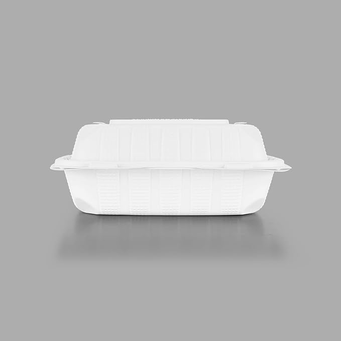 KARAT EARTH Clamshell Take Out Food Containers [8"x8" - 200 ct] To Go Containers | Microwavable, Freezer Safe, Soak-Resistant, Durable, Stackable | Vented for Hot/Cold Foods, White