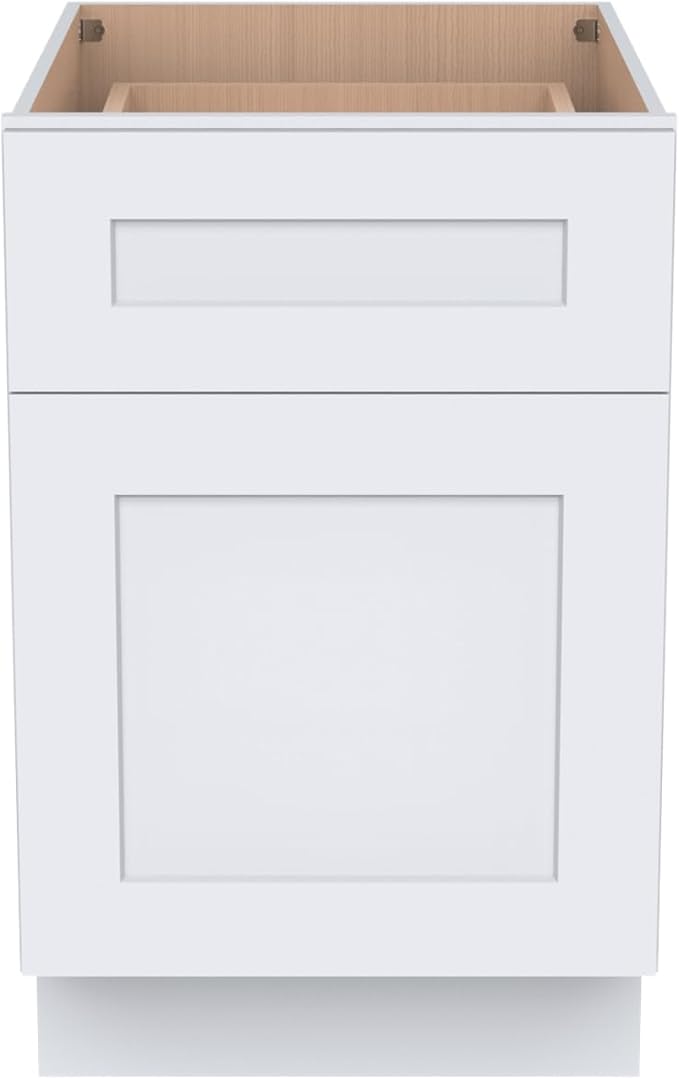 2-in-1 Pull-Out Trash Can Cabinet Solid Wood Frame Freestanding Dual Bin Storage & Organizer Drawer Soft-Close,Shaker & Newtown Style for Kitchen (SK-White, 18" W x 24" D x 34.5" H)