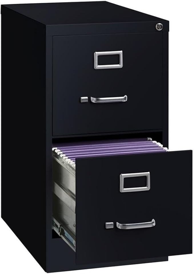 Pemberly Row 2 Drawers 28.38" Vertical Black Metal Filing Cabinet Lockable Pre-Assembled Stationary Letter Size for Home, Office