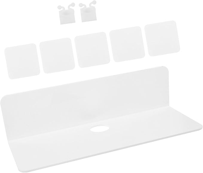 Gatuida Acrylic Floating Shelf with Cable Clips White Floating Shelf Wall Storage Bracket for Living Room and Kitchen No-Drill Adhesive Bathroom Wall Organizer