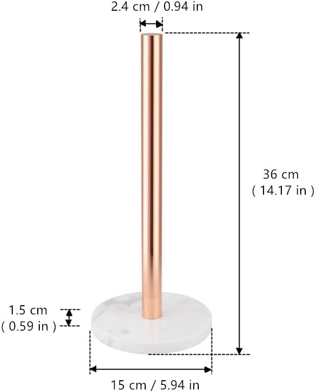 Kitchen Paper Holder, Paper Towel Holder 36 cm x 15 cm (Rose Gold), Stainless Steel Rose Gold Kitchen Roll Holder with White Marble Base