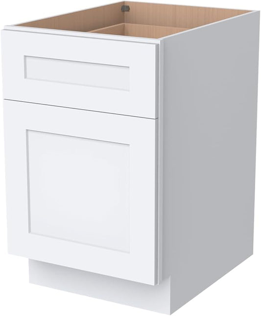 2-in-1 Pull-Out Trash Can Cabinet Solid Wood Frame Freestanding Dual Bin Storage & Organizer Drawer Soft-Close,Shaker & Newtown Style for Kitchen (SK-White, 18" W x 24" D x 34.5" H)