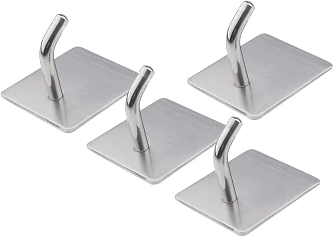 EDMILE 8 Pack Adhesive Wall Hooks, Self-Adhesive Hooks for Bathroom, Door Back Stick-On Towel Hooks, Hanging Coat Hat Key Washcloths Aprons Oven Mitts for Kitchen Shower Garage Home, Silver