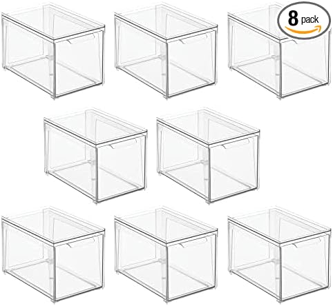 mDesign Plastic Stackable Bathroom Storage with Pull Out Bin Organizer Drawer for Cabinet, Vanity, Shelf, Cupboard, Cabinet, or Closet Organization - Lumiere Collection - 8 Pack - Clear