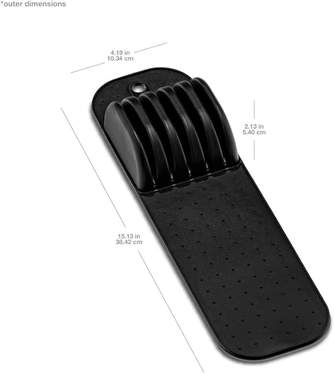madesmart Premium Knife Mat, Soft-Grip Slot Organizer for 5 Knives, Non-Slip Drawer Insert Protects Blades and Drawers, Space-Saving Kitchen Knife Storage, Black