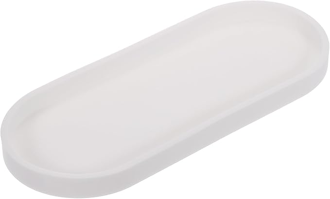 uxcell Bathroom Vanity Tray, 11.8" x 5" Oval Silicone Soap Dispenser Trays, Shatterproof Kitchen Sink Organizer for Soaps Keys Candle Trinket, White