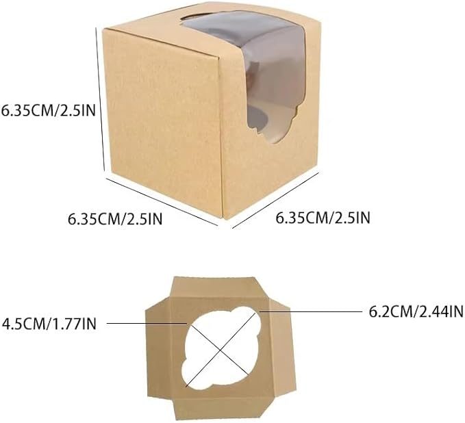 Generic 50PCS 2.5 × 2.5 × 2.5 inch mini Cake Boxes with Window Bakery Boxes Pastry Boxes for Cake, Pastries Chocolates Cupcakes (Kraft), 2.5CDGH