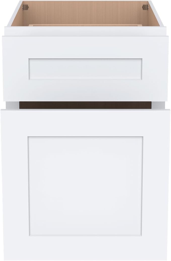 2-in-1 Pull-Out Trash Can Cabinet Solid Wood Frame Freestanding Dual Bin Storage & Organizer Drawer Soft-Close,Shaker & Newtown Style for Kitchen (SK-White, 18" W x 24" D x 34.5" H)