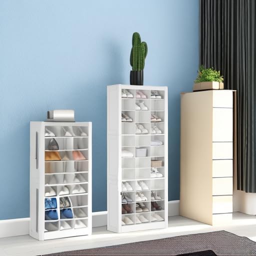 Shoe Storage Cabinet, 36 Pairs Free Standing Closet Organizer, 9 inch Widened Cell Wood Shoe Organizer, 12 Tiers Vertical Space Saving Shoe Rack for Entryway, Cloakroom, White SR20703X