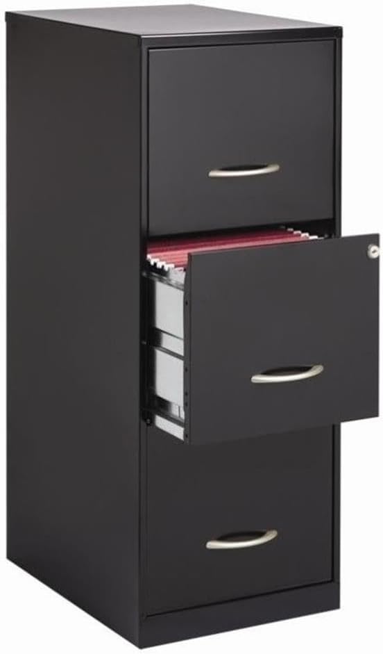 Pemberly Row 3 Drawers 35.5" Vertical Black Metal Filing Cabinet Lockable Pre-Assembled Stationary Letter Size for Home, Office